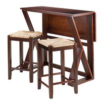 Winsome Harrington 3-Piece Drop Leaf High Table, 2-24" Rush Seat Stools - 94376