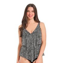 Krista Women's V Neck Mesh Tiered Ruffle Tankini Swim Top