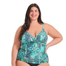 Krista Plus Women's V Neck Mesh Tiered Ruffle Tankini Swim Top