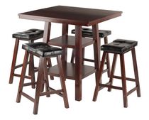 Winsome Orlando 5-Piece Set High Table, 2 Shelves with 4 Cushion Seat Stools - 94506