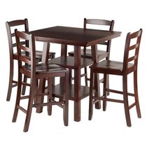 Winsome Orlando 5-Piece Set High Table, 2 Shelves with 4 Ladder Back Stools -94542