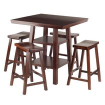 Winsome Orlando 5-Piece Set High Table, 2 Shelves with 4 Saddle Seat Stools - 94548
