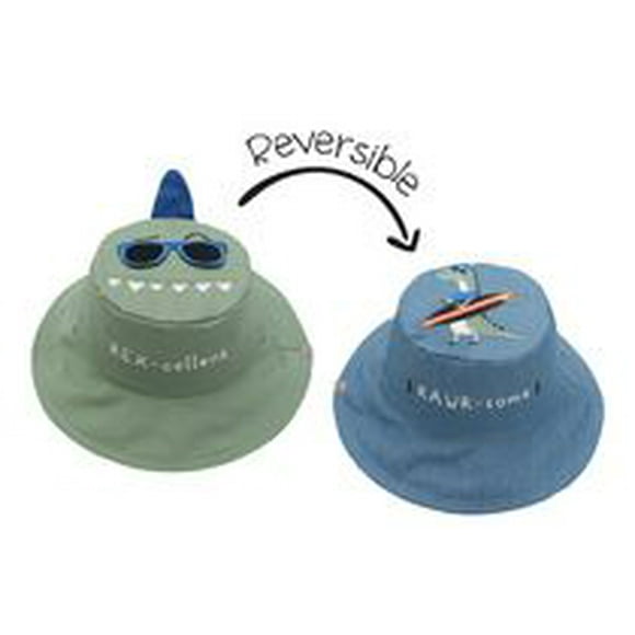 FlapJackKids - Reversible Baby, Kids & Toddler Sun Hat - Dino & Surfer Dino - UPF 50+