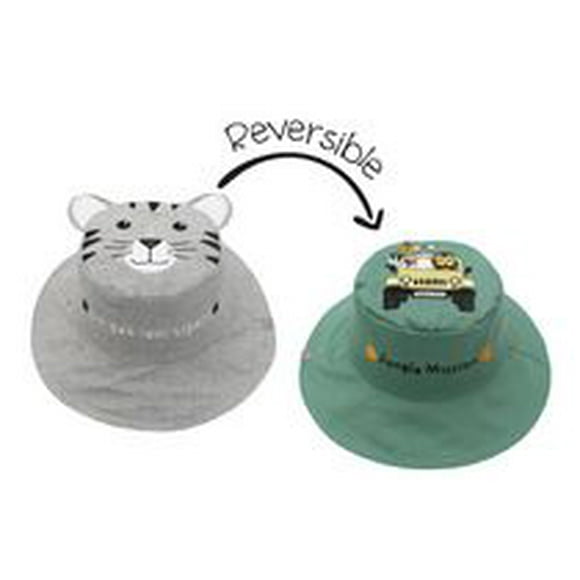 FlapJackKids - Reversible Baby, Kids & Toddler Sun Hat - Tiger & Safari Truck - UPF 50+