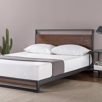 Zinus Suzanne Ironline Cadre de lit plateforme en métal et bois avec tête de lit / Sommier en option / Support avec lattes en bois