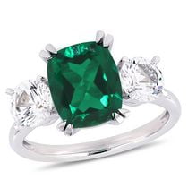 Miabella 4 Carat T.G.W. Created Emerald and Created White Sapphire 10K White Gold Three-Stone Engagement Ring