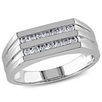 Miabella 1/3 Carat T.W. Diamond 10K White Gold Two-Row Men's Ring