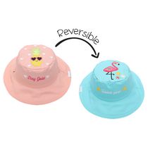 FlapJackKids - Chapeau de soleil réversible pour bébés, enfants et petites - Flamant rose et ananas - UPF 50+