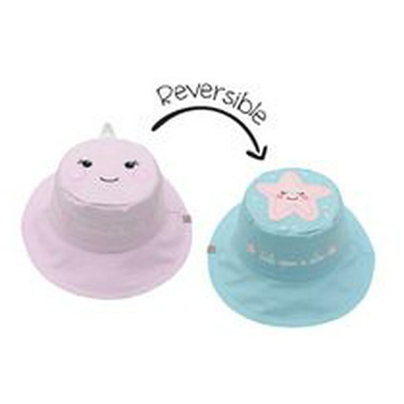 FlapJackKids - Reversible Baby, Kids & Toddler Sun Hat - Narwhal & Starfish - UPF 50+