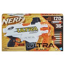Nerf Ultra Amp, Blaster motorisé, chargeur 6 fléchettes, 6 fléchettes Nerf Ultra, compatible uniquement avec fléchettes Nerf Ultra