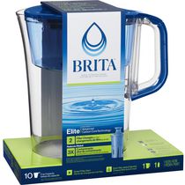 Grand pichet de filtration d’eau BritaMC d’une capacité de 10 tasses avec 1 filtre EliteMC de BritaMC, sans BPA, modèle Tahoe bleu