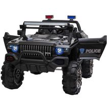 Aosom Kids 12V RC 2 places Ride-On Police Truck Electric Ride On Car Toy cadeau parfait pour les enfants, avec lumières LED complètes, MP3, télécommande parentale (noir)