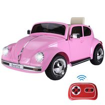 Aosom 6V Voiture électrique autoportée Volkswagen Beetle pour enfants Véhicules motorisés à piles avec télécommande, klaxon, MP3, suspension, pour 3-8 ans, rose