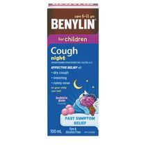 Benylin Children's Medicine, Cough Syrup Night, Bubble Gum, 100 mL