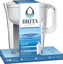 Grand pichet de filtration d’eau Brita d’une capacité de 10 tasses avec 1 filtre standard, sans BPA, modèle Huron blanc
