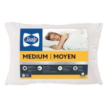 Lot de 2 Oreillers de Lit Sealy Support Moyen pour Dormeur sur le Ventre et le Dos, Housse en Coton, Lavable en Machine