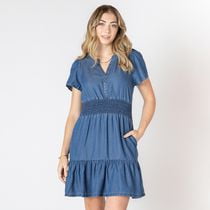 Devoted loose fit short sleeve denim mini dress, Denim mini dress