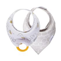 Dr. Brown’s™ Bandana Bib with Snap-On Teether, Bees and Grey Honeycomb 2 pack