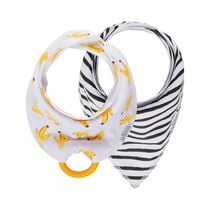 Dr. Brown’s™ Bandana Bib with Snap-On Teether, Black Stripes and Bananas 2 pack