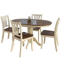 CorLiving Dillon Extending Oval Cream and Dark Brown Wood Dining Set