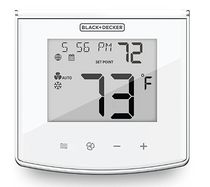 BLACK+DECKER Thermostat Wi-Fi à touche tactile pour maison intelligente avec programmation intelligente, application mobile pratique, interface à quatre boutons et compatible avec Google Assistant - Blanc (BDXTTSM1)