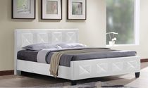 Aerys Crystal Tufted Upholstered Platform Bed with Wood Slat Support , White