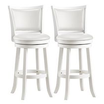CorLiving Woodgrove White Wood Barstools with Leatherette Seat and Backrest