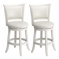 CorLiving Woodgrove Counter Height White Wood Barstools with Leatherette Seat and Backrest